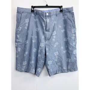 Roundtree & Yorke Casuals Men's 46‎ Light Blue Chambray Floral Print Shorts 11"